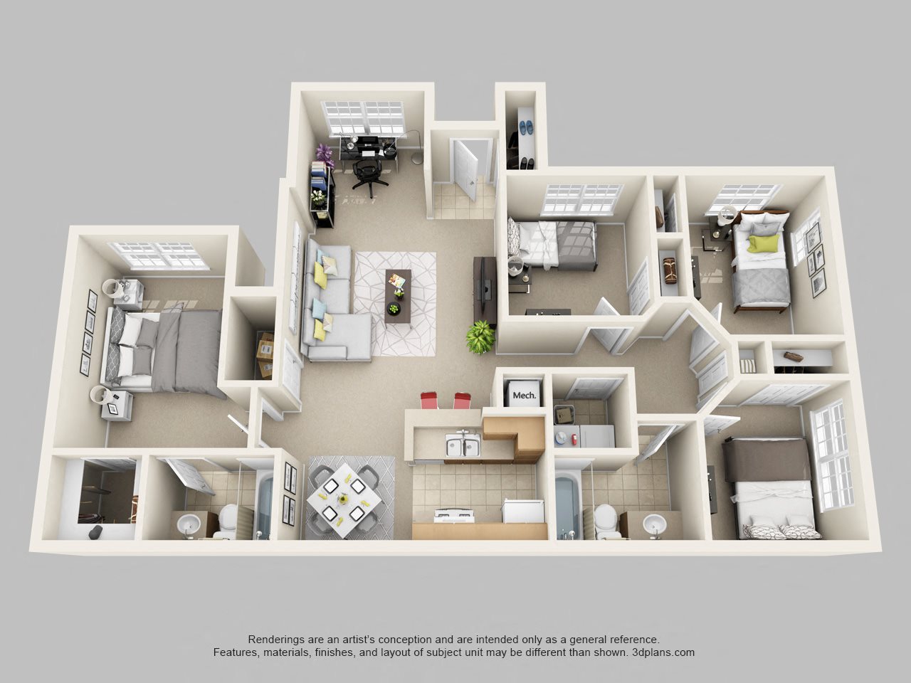 Four Bedroom Two Bath Floor Plan 4